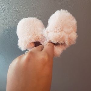 pink fur baby booties